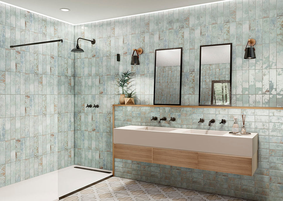 Faience Murale Effet Zellige Bayonne Blue 7,5x30 cm de Mainzu