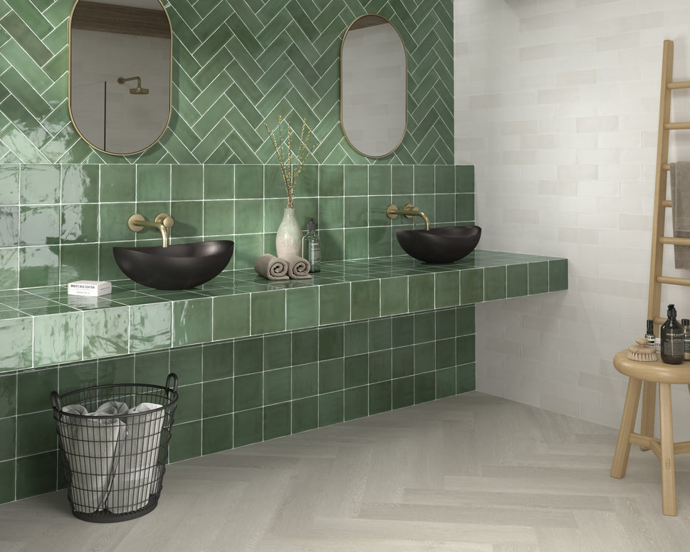 Carrelage Effet Zellige Brillant Tabarca Verde 7.5x23 cm de Dune