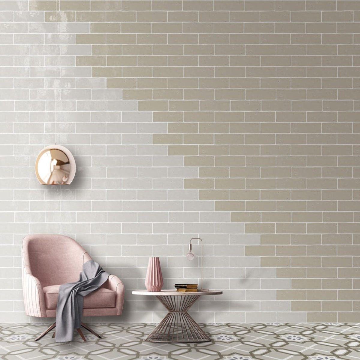 Carrelage Effet Zellige Laurel Clay Soft Taupe 6x20 cm de Nanda Tiles
