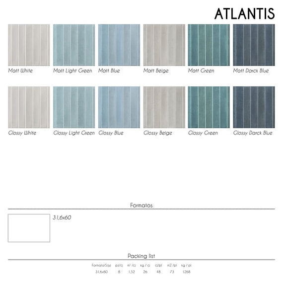 Carrelage Effet Zellige Atlantis White Mat ou Brillant 31,6x60 cm de Ecoceramic