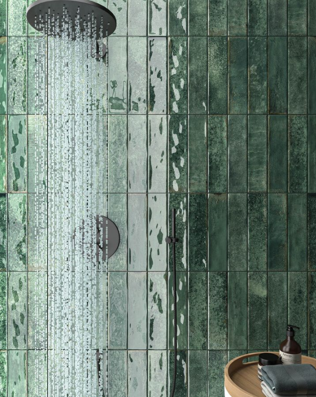 Carrelage Effet Zellige Asly Green 7,5x30 cm de Ecoceramic