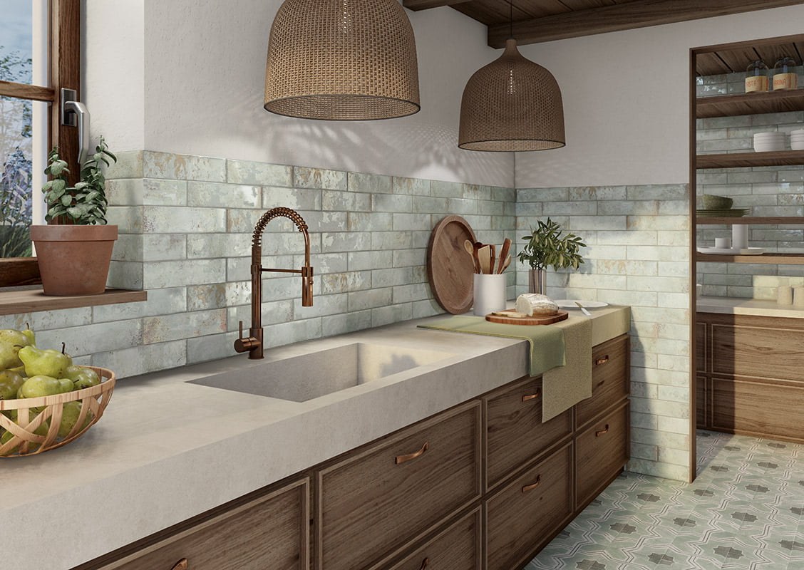 Faience Murale Effet Zellige Bayonne Green 7,5x30 cm de Mainzu