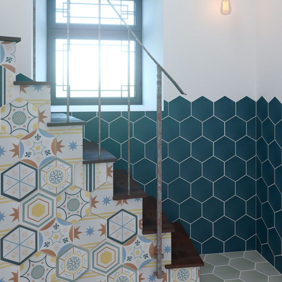 Carrelage Hexagonal Boom Indian Teal 14x16 cm de Cevica