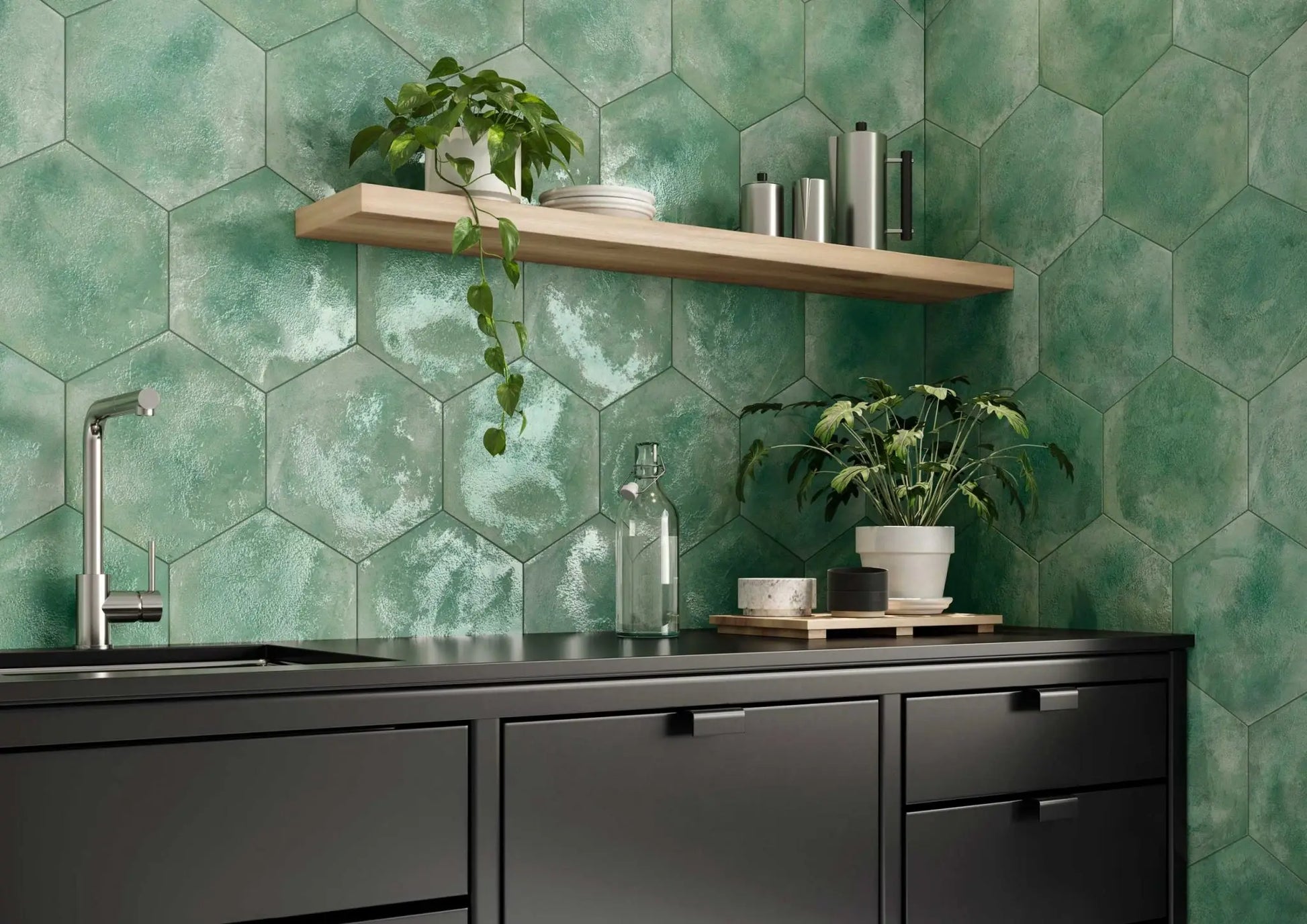 Carrelage Hexagonal sol et mur HexM Craft Jungle 28,5x33 cm de Realonda