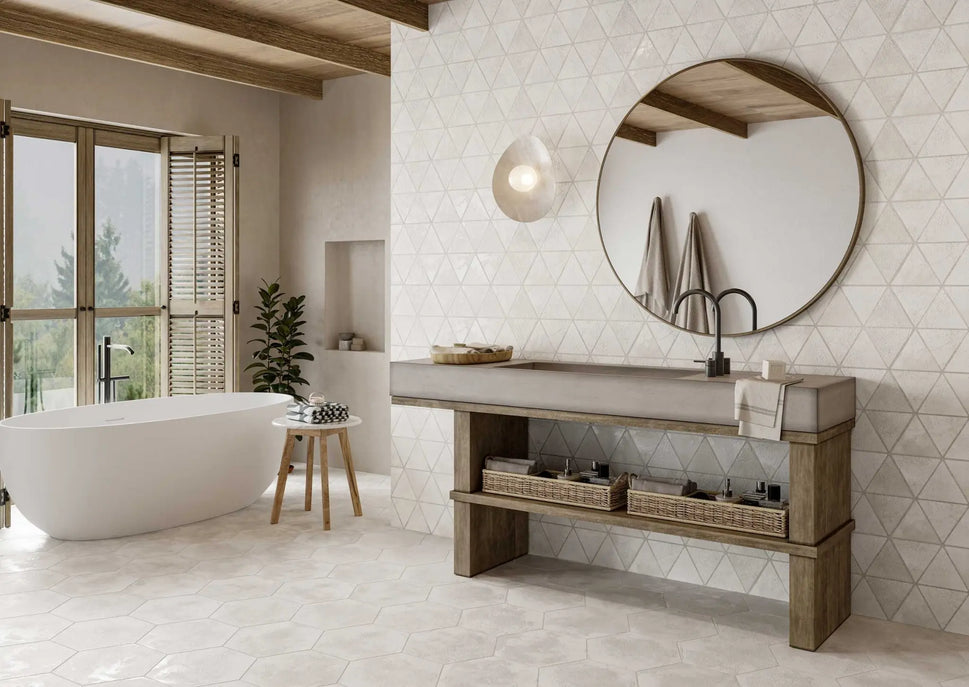 Carrelage Hexagonal sol et mur HexM Craft Mist 28,5x33 cm de Realonda