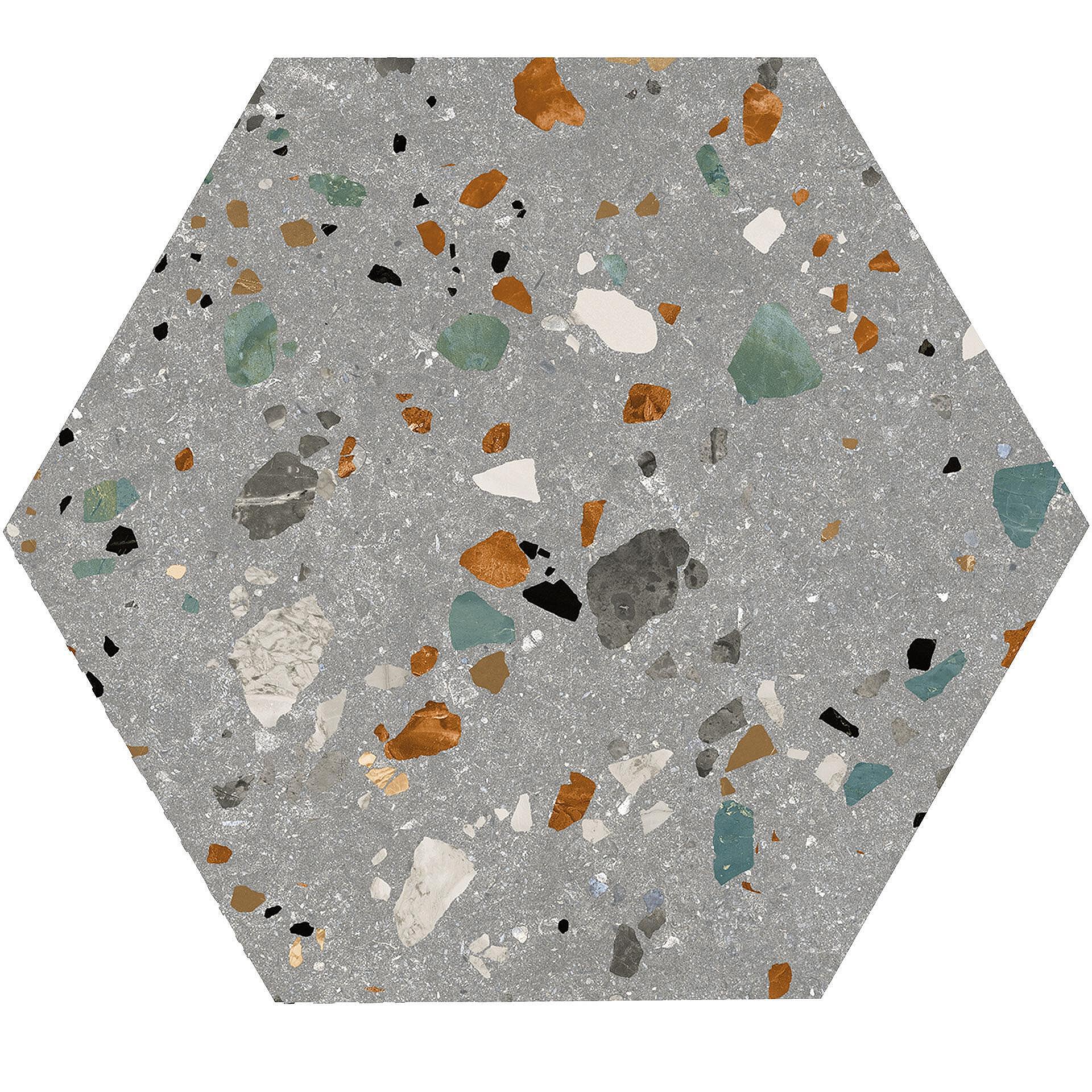 Carrelage Hexagonal Effet Terrazzo Hex Gobi Grigio 20x24 cm
