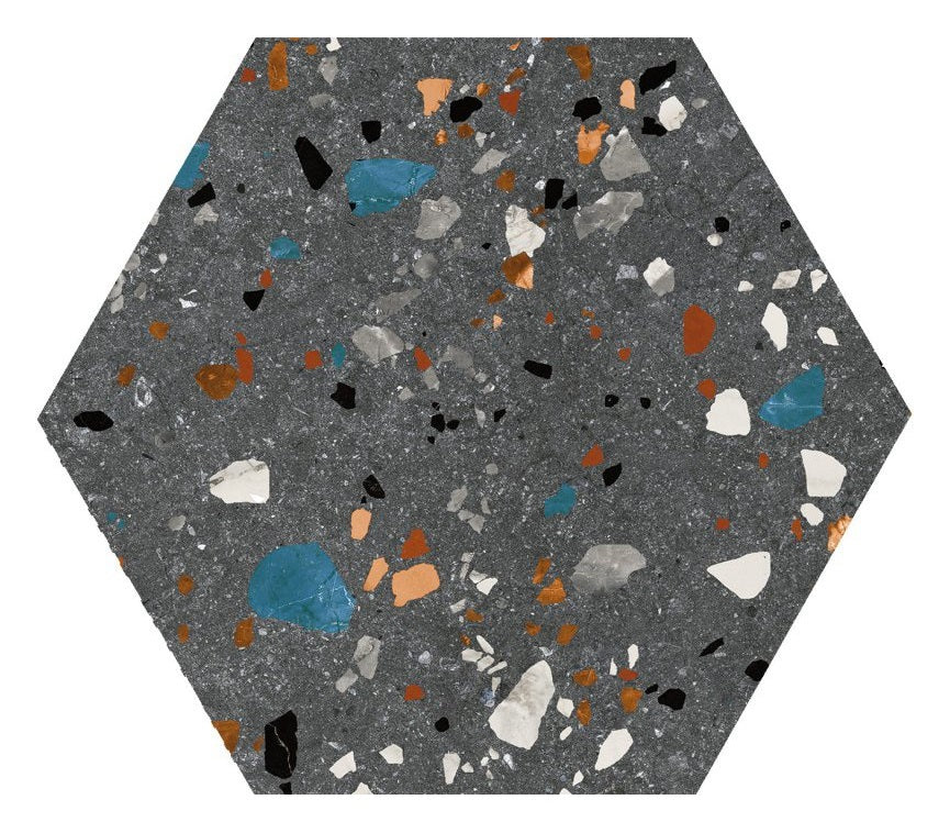 Carrelage Hexagonal Effet Terrazzo Hex Gobi Nero 20x24 cm