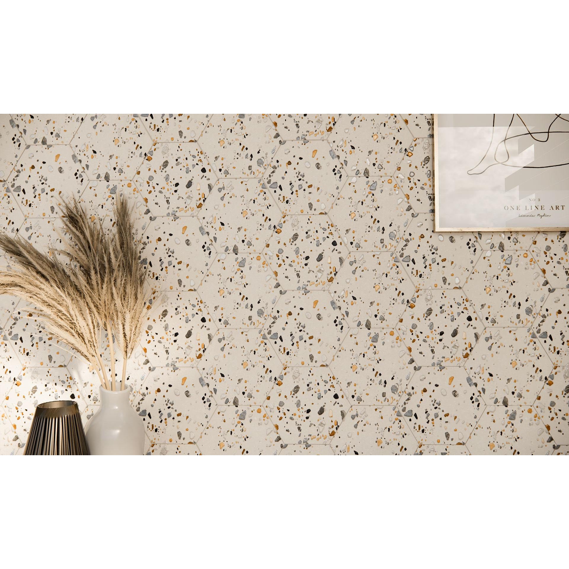 Carrelage Hexagonal Effet Terrazzo Hex Gobi Nude 20x24 cm