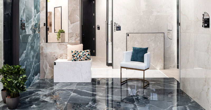 Carrelage Effet Marbre Iceland Navy poli Brillant 60x120 cm de Ecoceramic