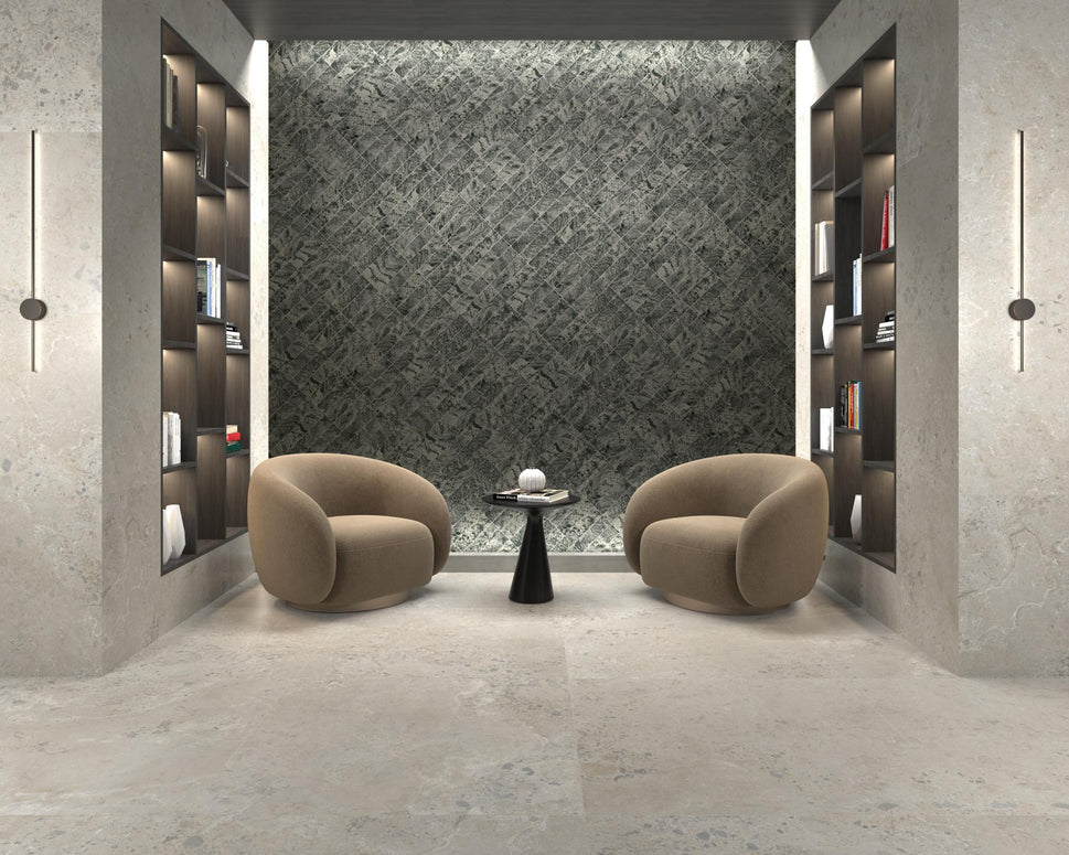 Carrelage Effet Pierre Pietra Viva Rectifie 90x90 cm de Dune90x90 cm Boite 0.81 m² / Taupe