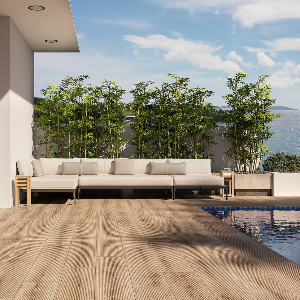 Carrelage Terrasse Borneo Deck Straw Antiderapant 23x120 cm de Ecoceramic
