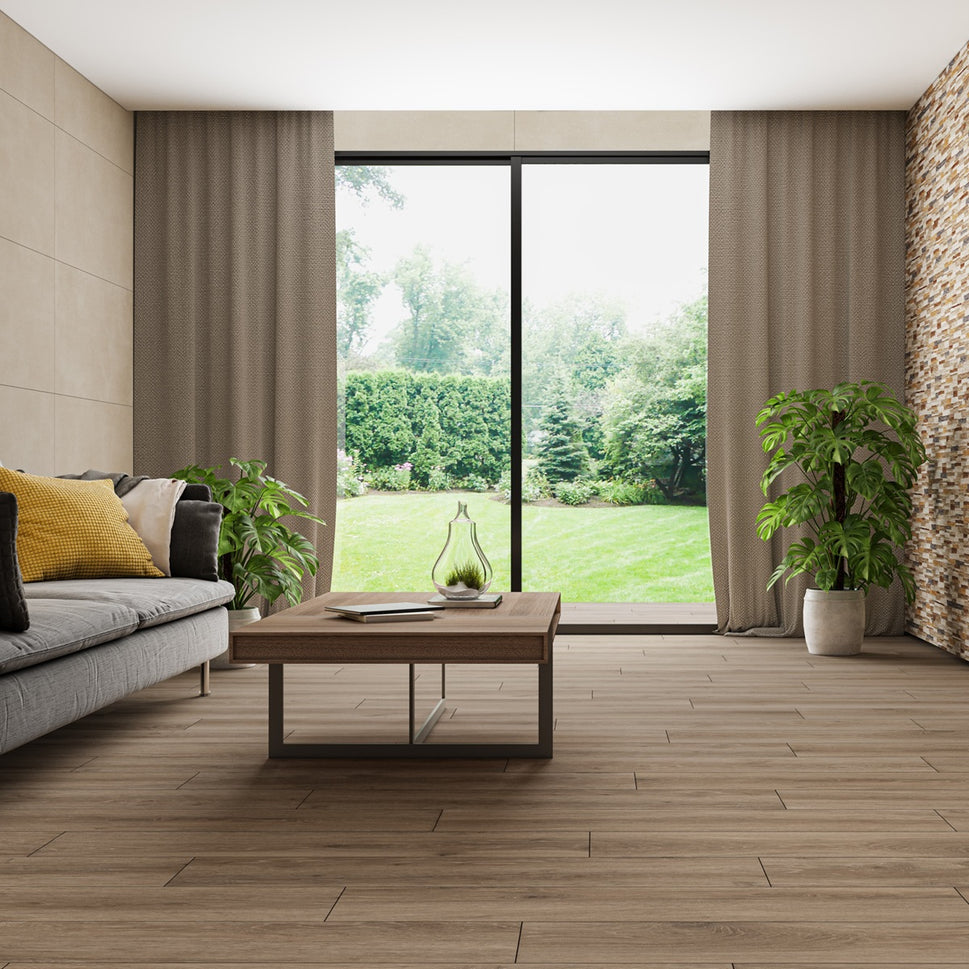 Carrelage Terrasse Borneo Deck Taupe Antiderapant 23x120 cm de Ecoceramic