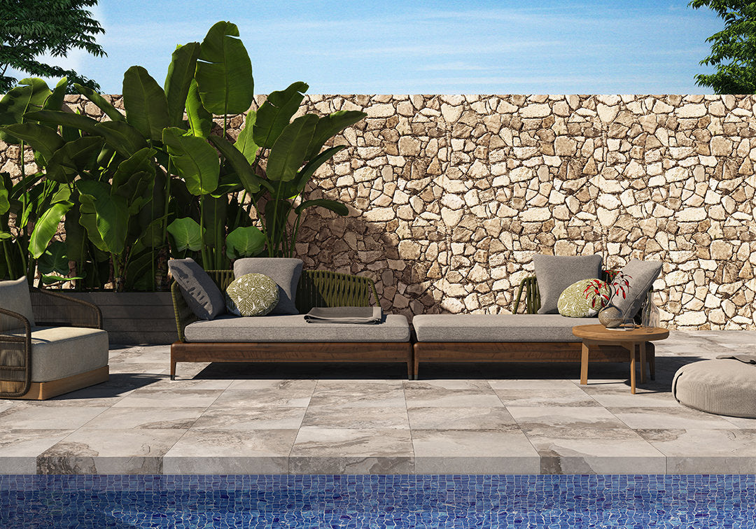 Carrelage Terrasse et Piscine Effet Pierre Hekla Thunder de Ecoceramic