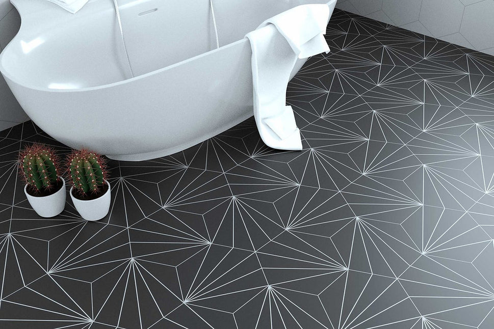 Carrelage Effet Carreau de Ciment Hexagonal Venus 28,5x33 cm de Realonda28.5x33 cm Boite de 1 m² / Venus Black