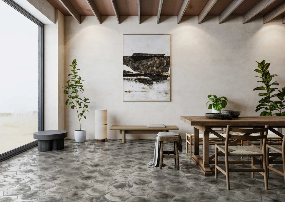 Carrelage Hexagonal sol et mur HexM Craft Charcoal 28,5x33 cm de Realonda