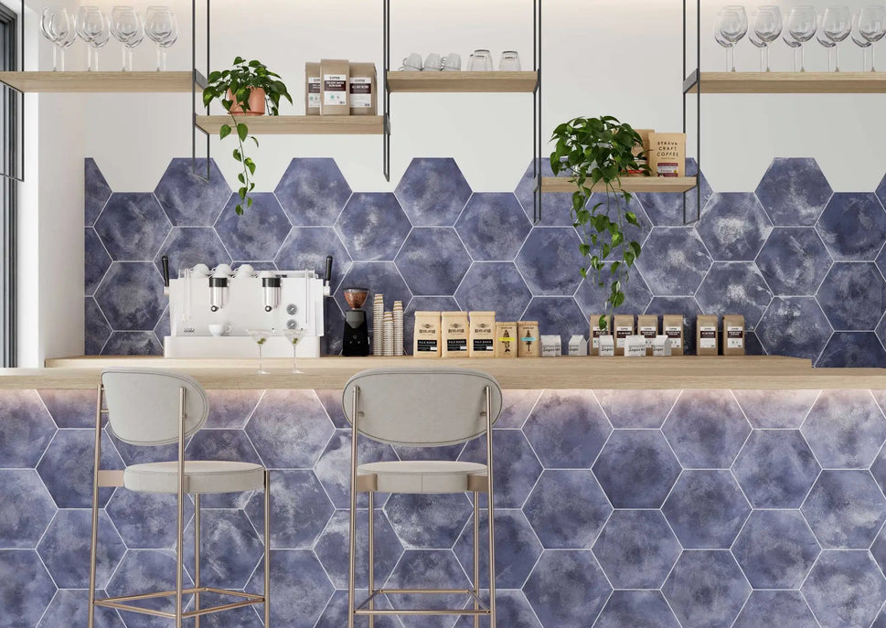 Carrelage Hexagonal sol et mur HexM Craft Navy 28.5x33 cm de Realonda