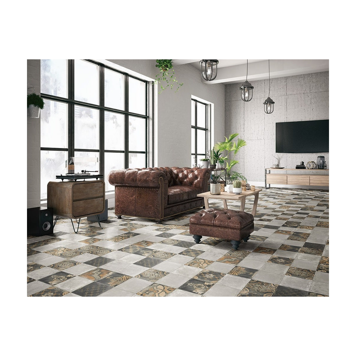 Carrelage Effet carreaux de ciment vieilli Canaletto Nero 20x20 cm de Mainzu