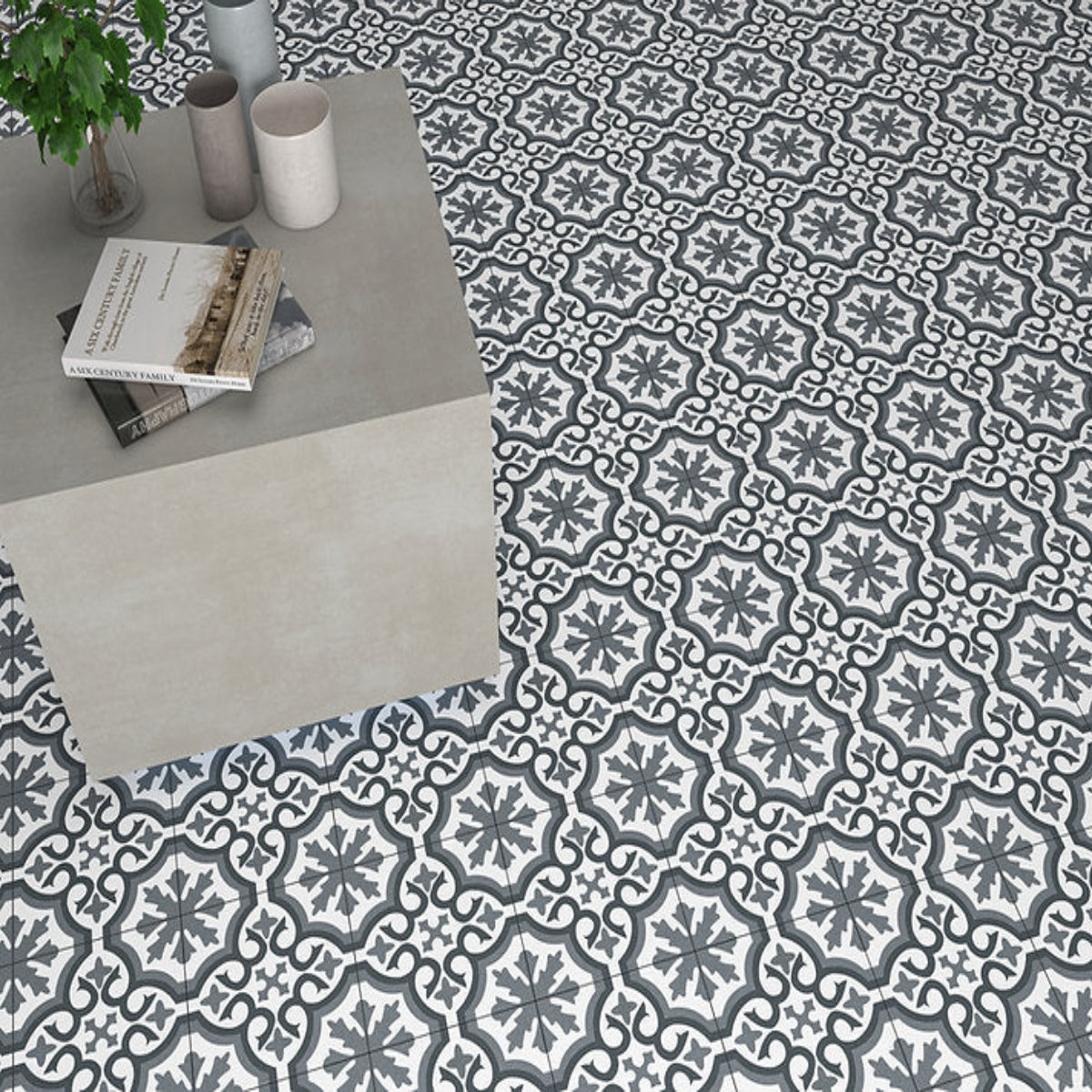 Carrelage Effet Carreau de Ciment Chelsea Graphite 45x45 cm de Ecoceramic
