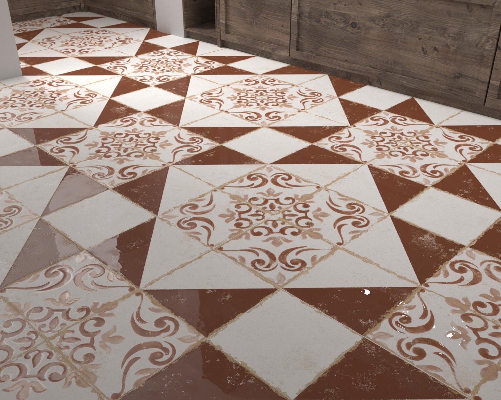 Carrelage Effet Carreau de Ciment Vieilli Cabanyal Teja 20x20 cm de Dune