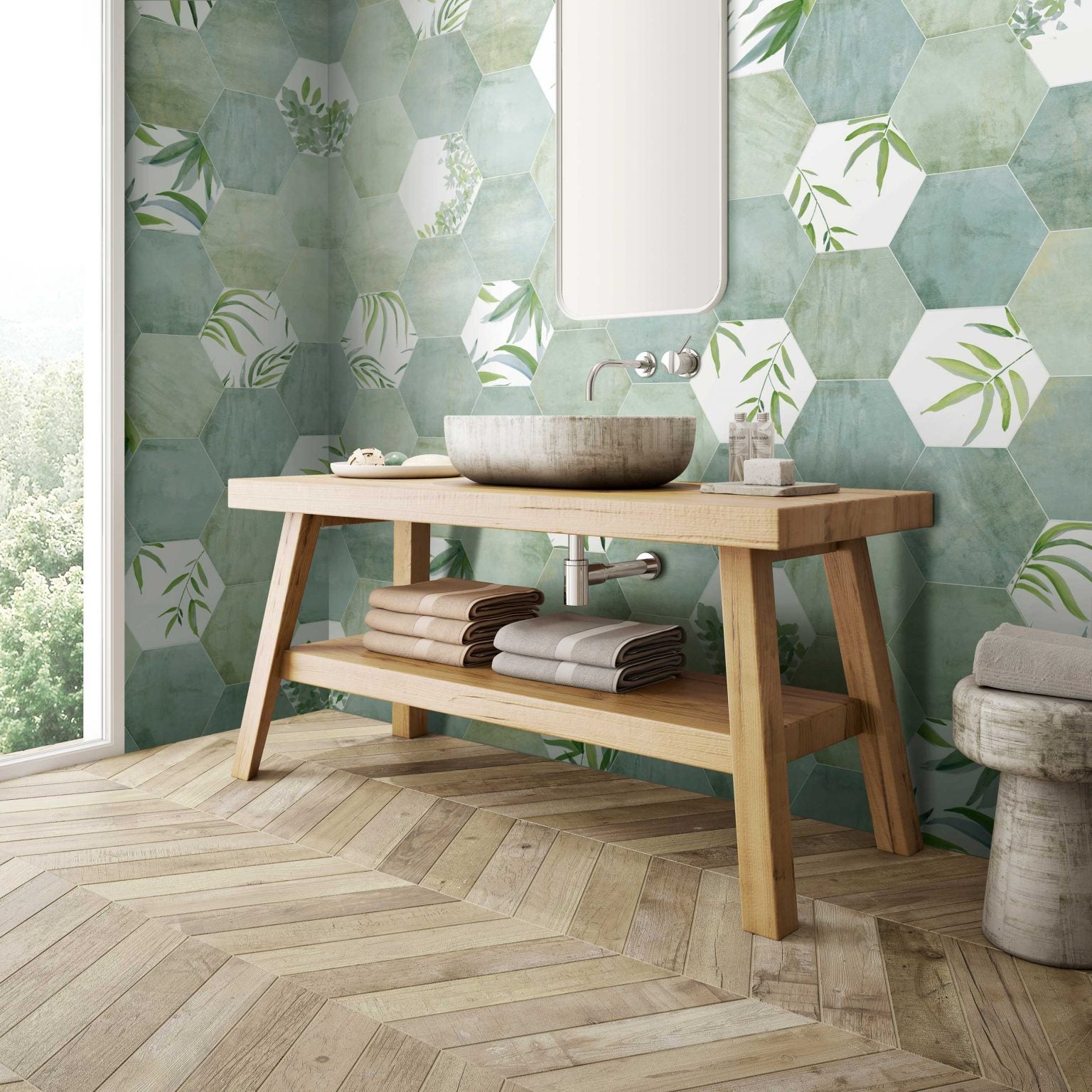 Carrelage Hexagonal Oasis uni et decor 28,5x33 cm de Realonda