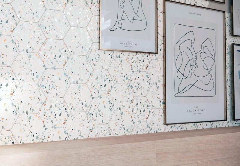 Carrelage Hexagonal Effet Terrazzo Hex Gobi Bianco 20x24 cm