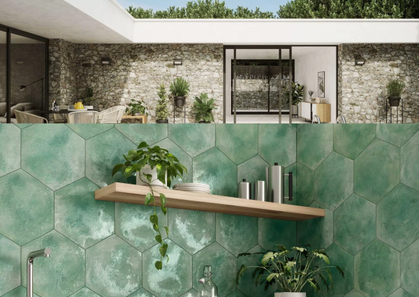 Carrelage Hexagonal sol et mur HexM Craft Jungle 28,5x33 cm de Realonda