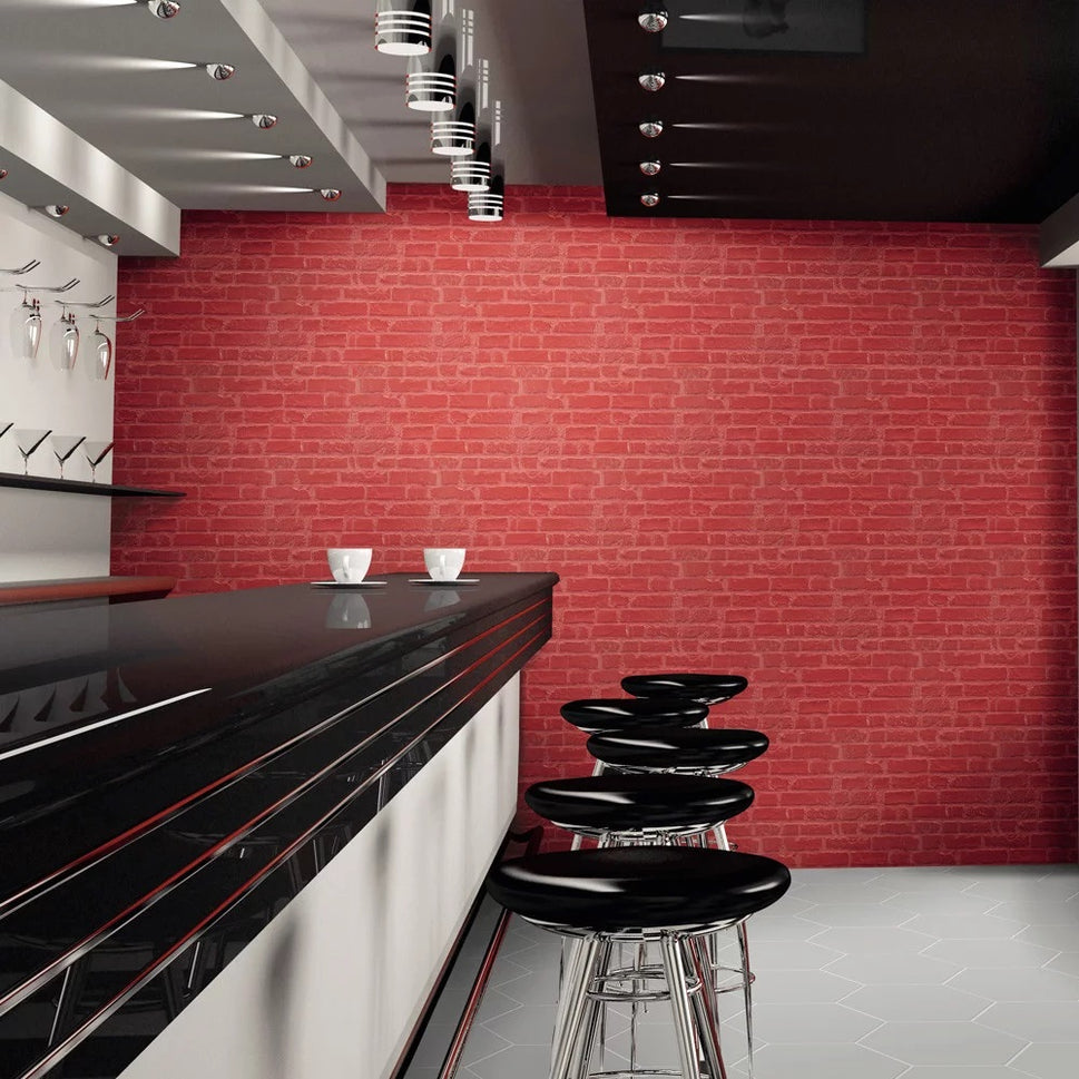 Carrelage Parement Mural Effet Pierre Brique Manhattan Rojo 31x56 cm de Realonda