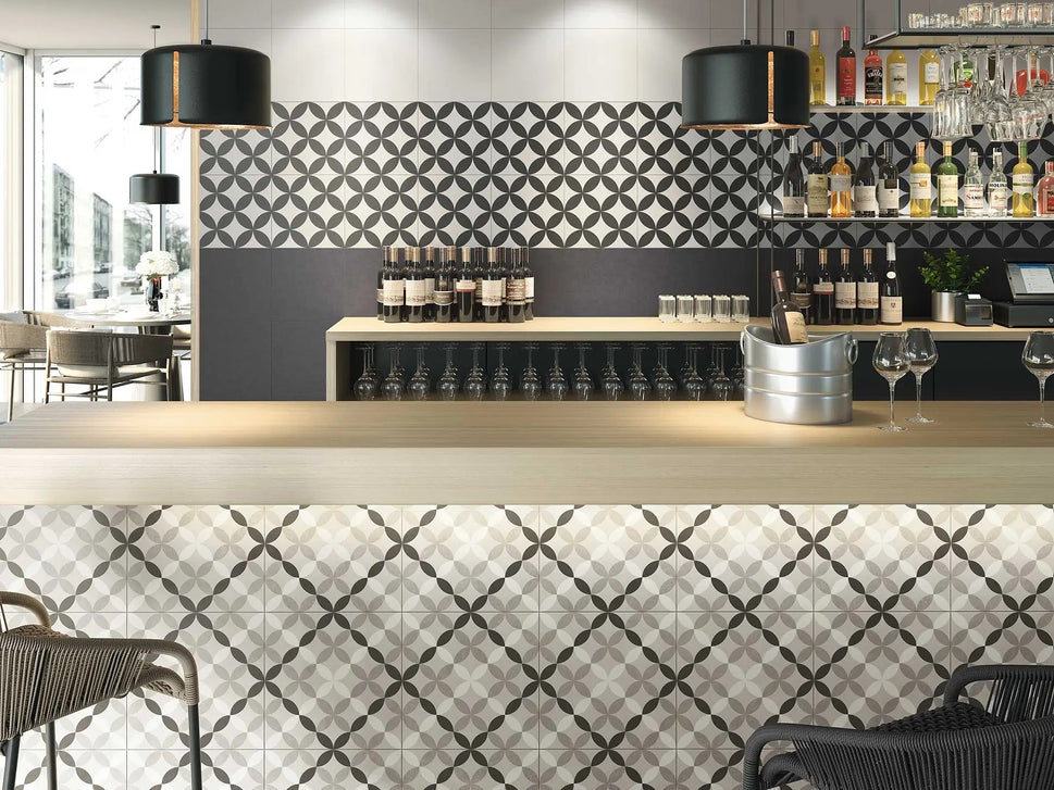 Carrelage Effet carreaux de ciment Hanoi 33x33 cm de RealondaBoite de 1 m² / Hanoi Circle Grey