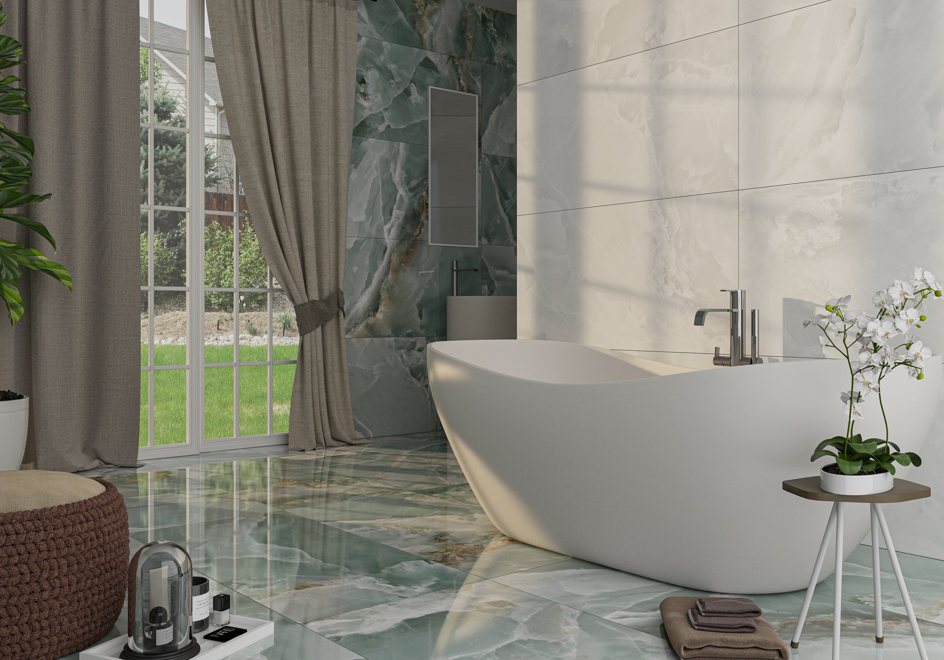 Carrelage Effet Marbre Iceland White poli Brillant 120x120 cm de Ecoceramic