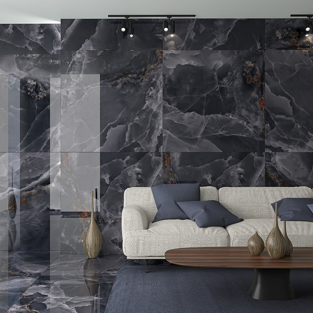 Carrelage Effet Marbre Iceland Midnight Brillant 120x120 cm de Ecoceramic