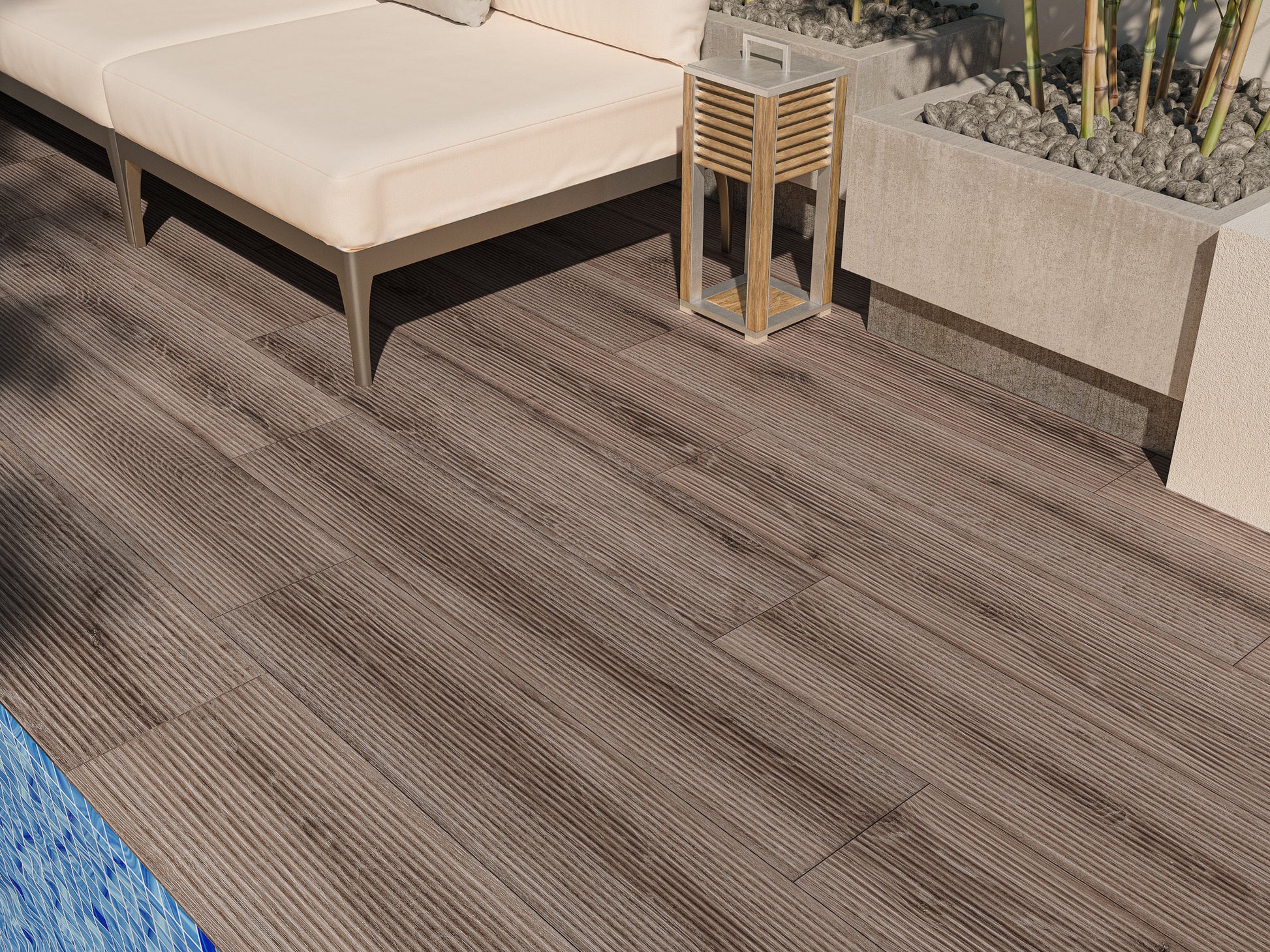 Carrelage Terrasse Borneo Deck Roble Antiderapant 23x120 cm de Ecoceramic