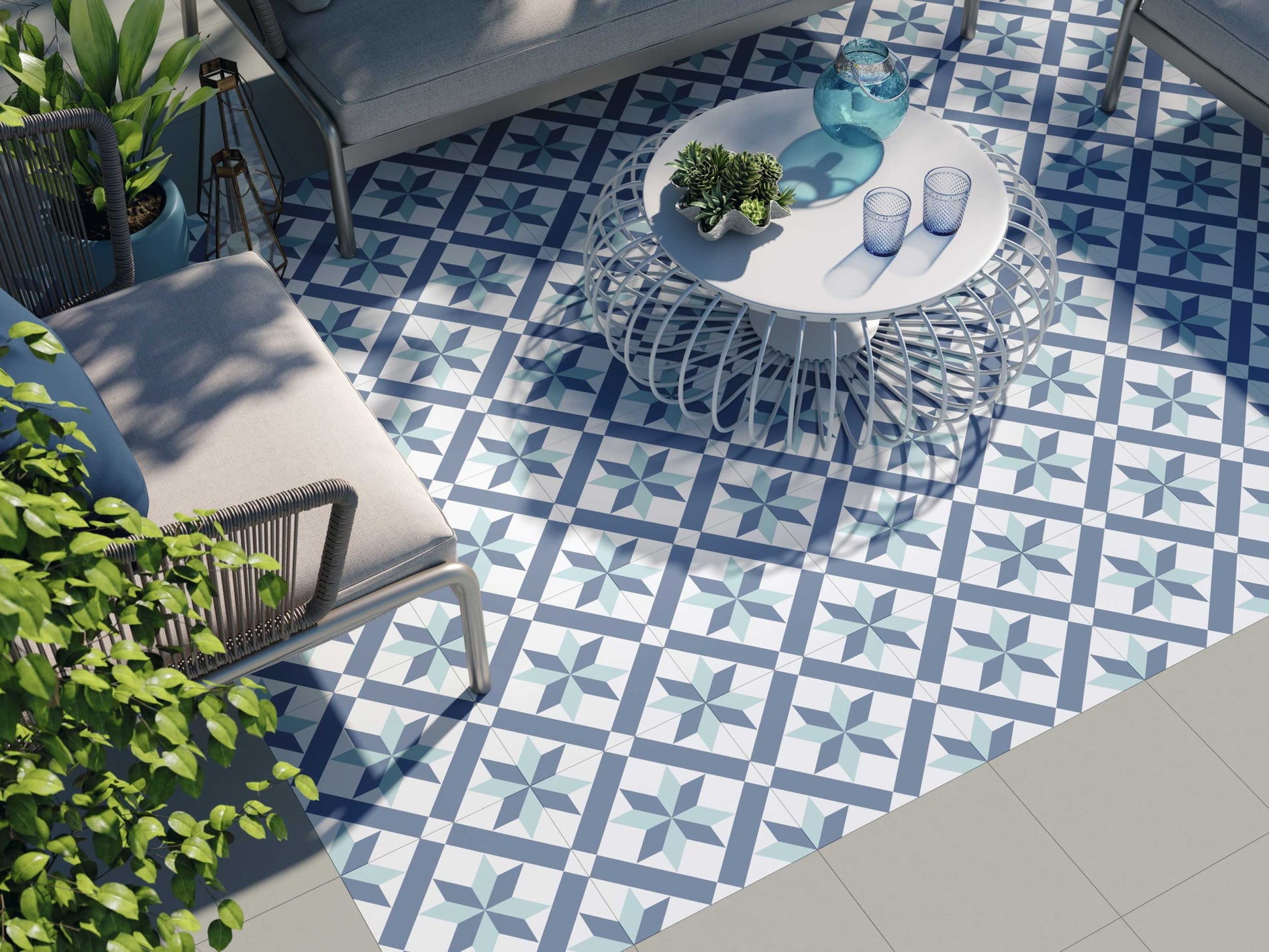 Carrelage Effet carreaux de ciment Hanoi Star Blue 33x33 cm de Realonda