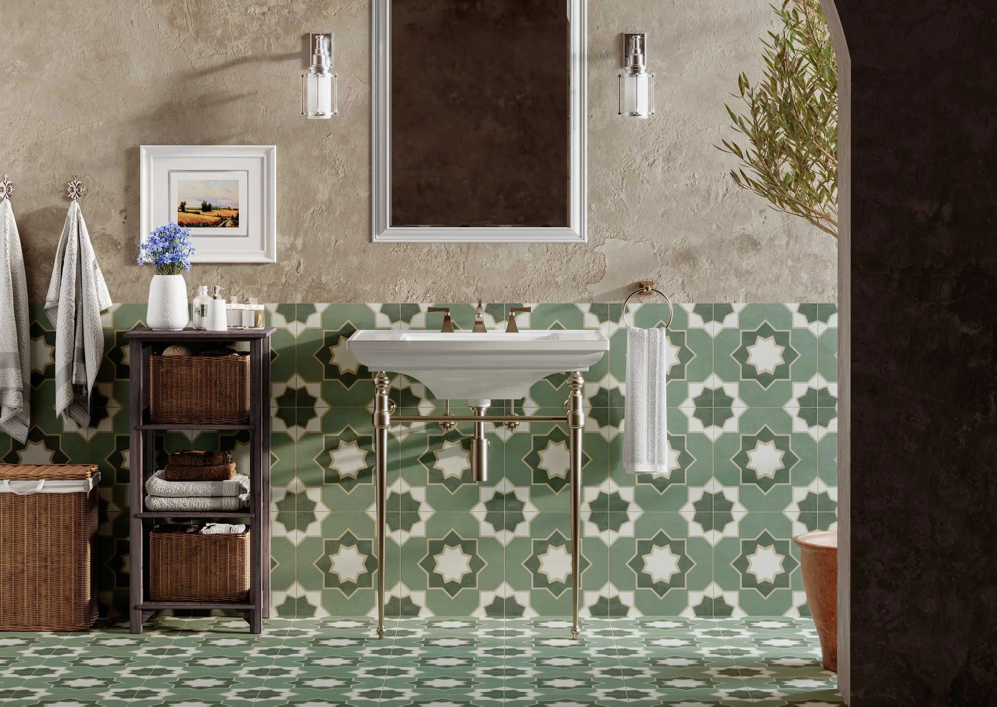 Carrelage Effet carreau de ciment Izmir Olive 33x33 cm de Realonda