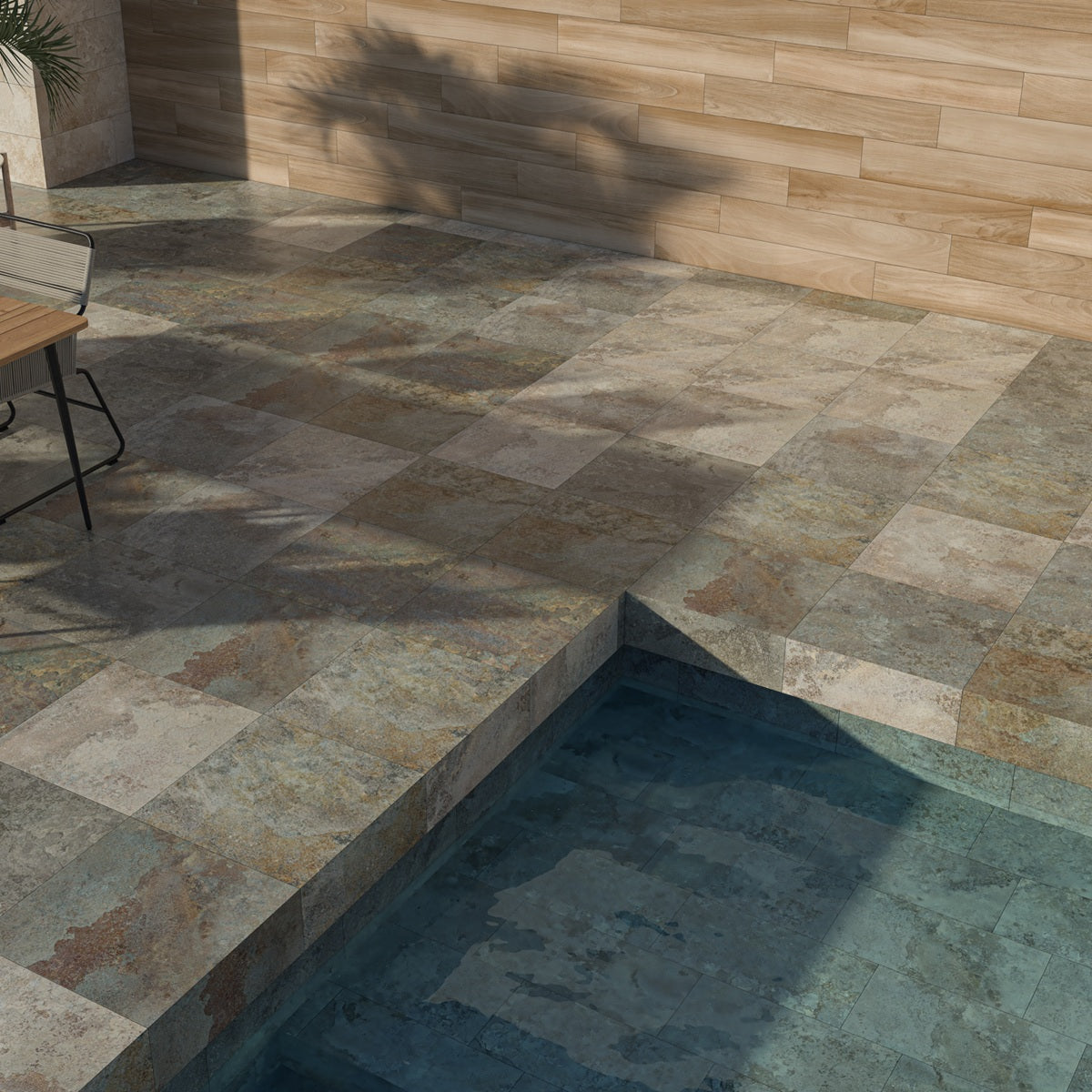 Carrelage Terrasse et Piscine Effet Pierre Kilauea Mix 30x60 cm de Ecoceramic
