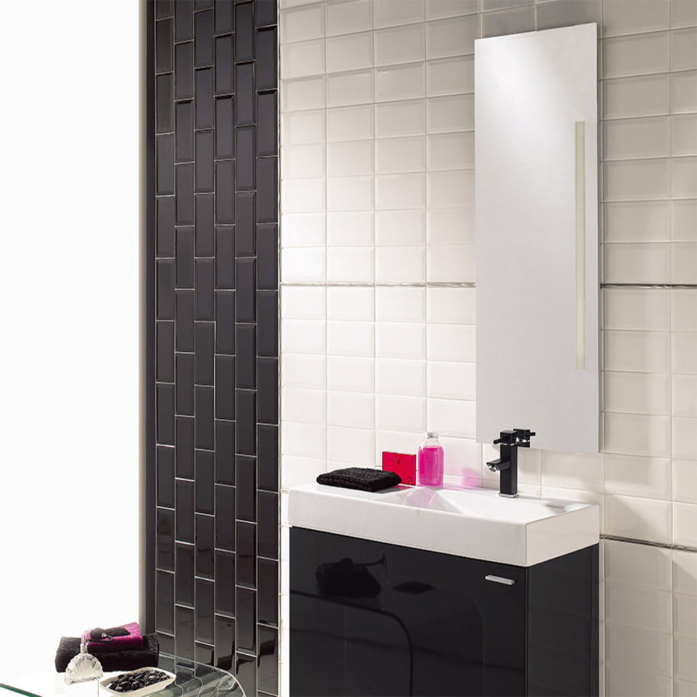 Carrelage Mural Metro Bissel Negro Brillant 10x20 cm de Mainzu