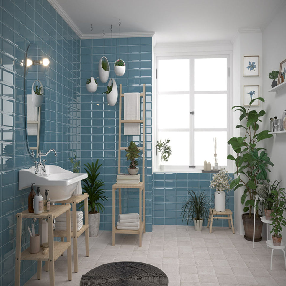 Carrelage Mural Metro Bissel Blu Grey Brillant 10x20 cm de Mainzu