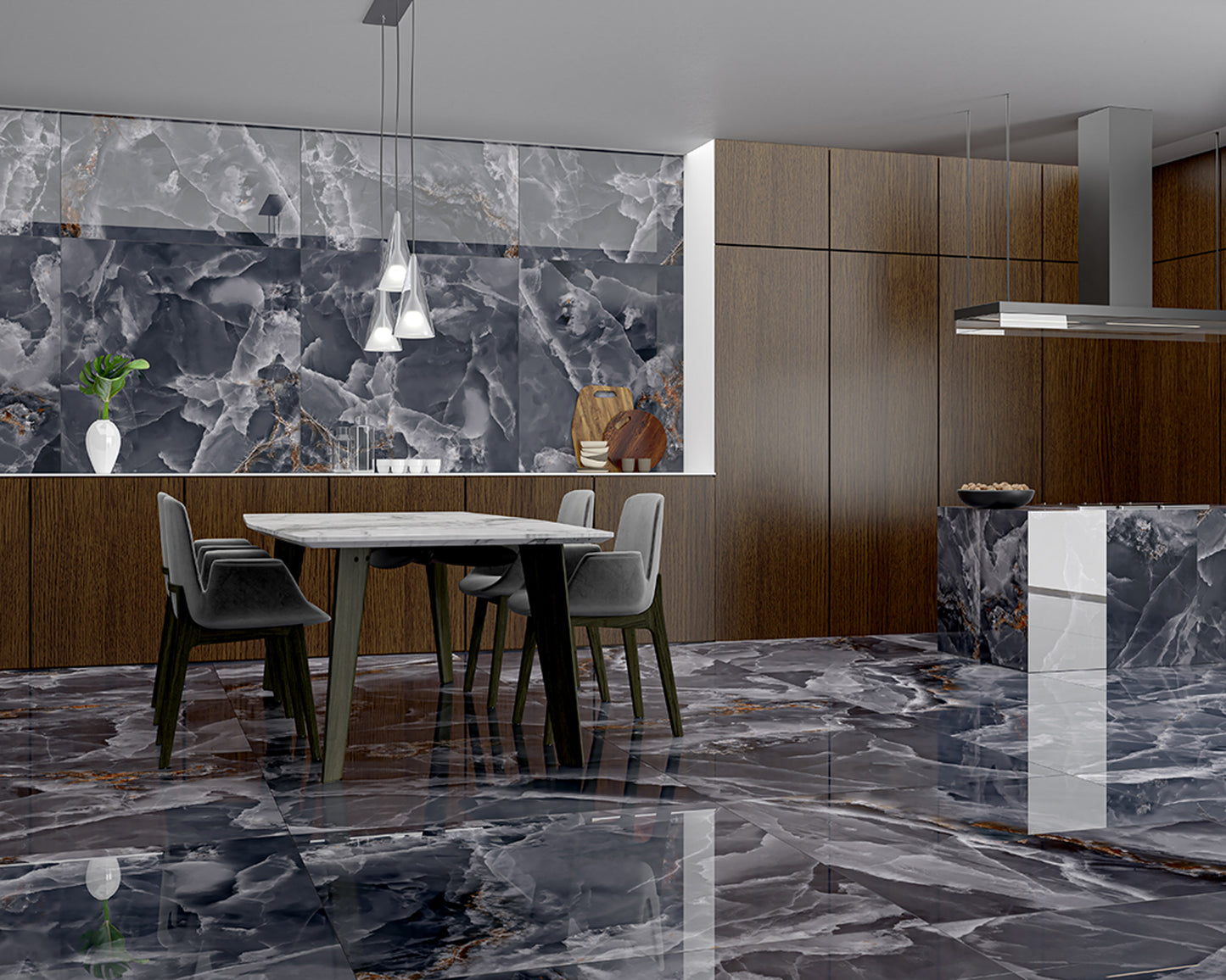 Carrelage Effet Marbre Iceland Midnight Brillant 120x120 cm de Ecoceramic