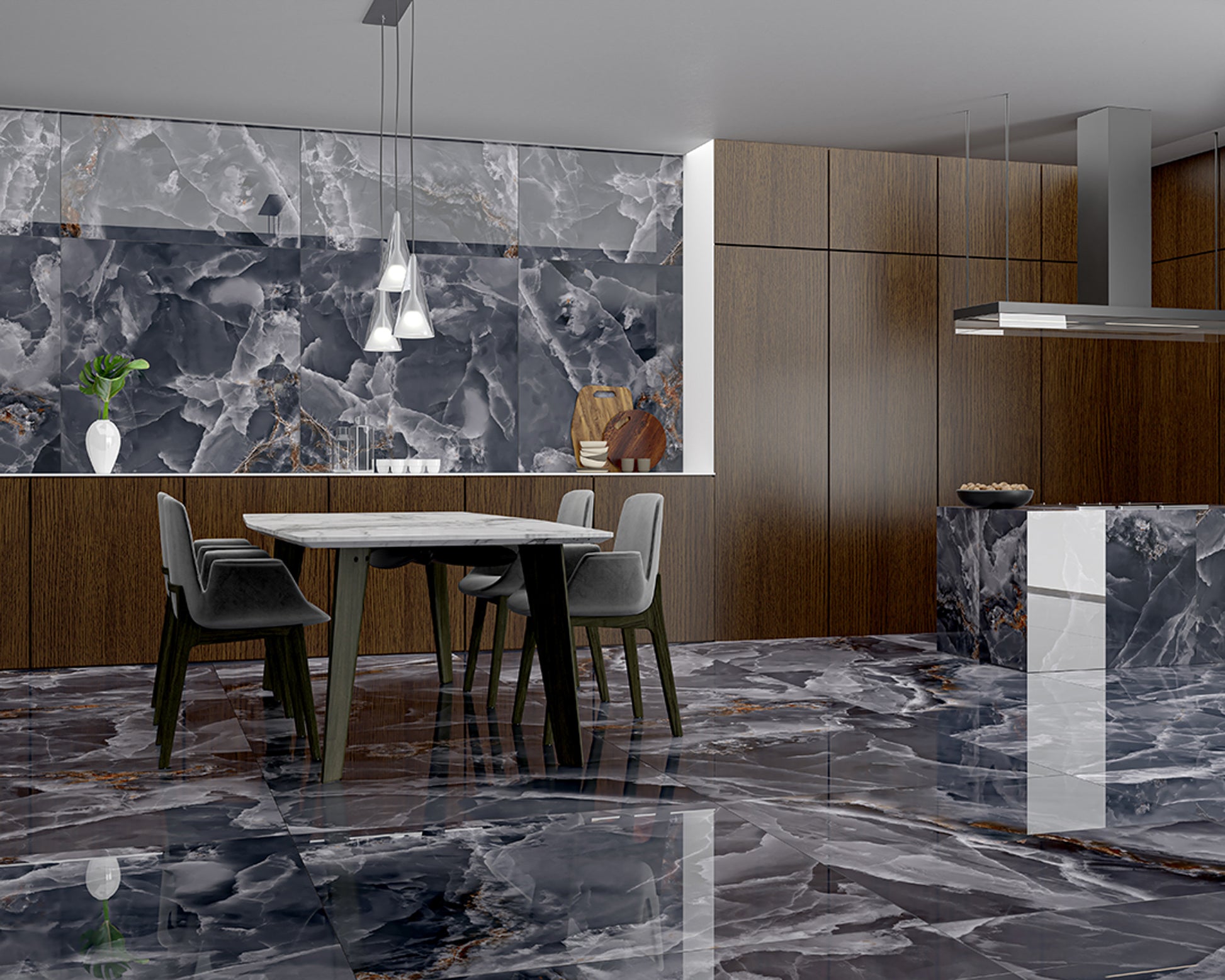 Carrelage Effet Marbre Iceland Midnight Brillant 120x120 cm de Ecoceramic