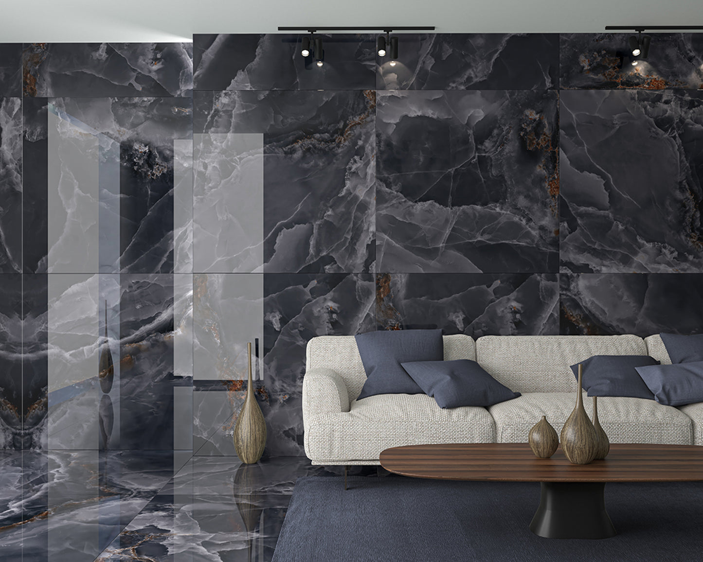Carrelage Effet Marbre Iceland Midnight Brillant 120x120 cm de Ecoceramic