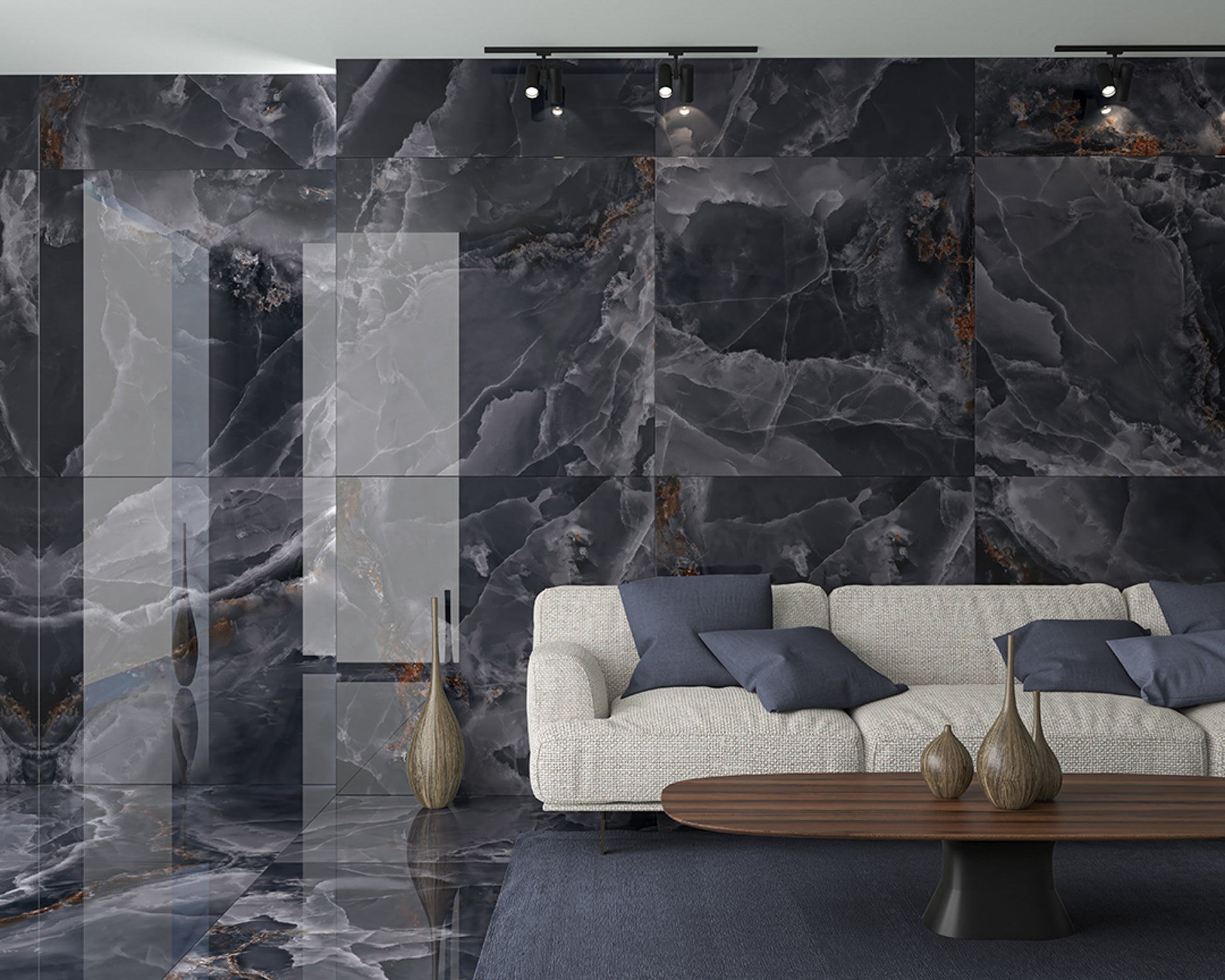 Carrelage Effet Marbre Iceland Midnight Brillant 120x120 cm de Ecoceramic