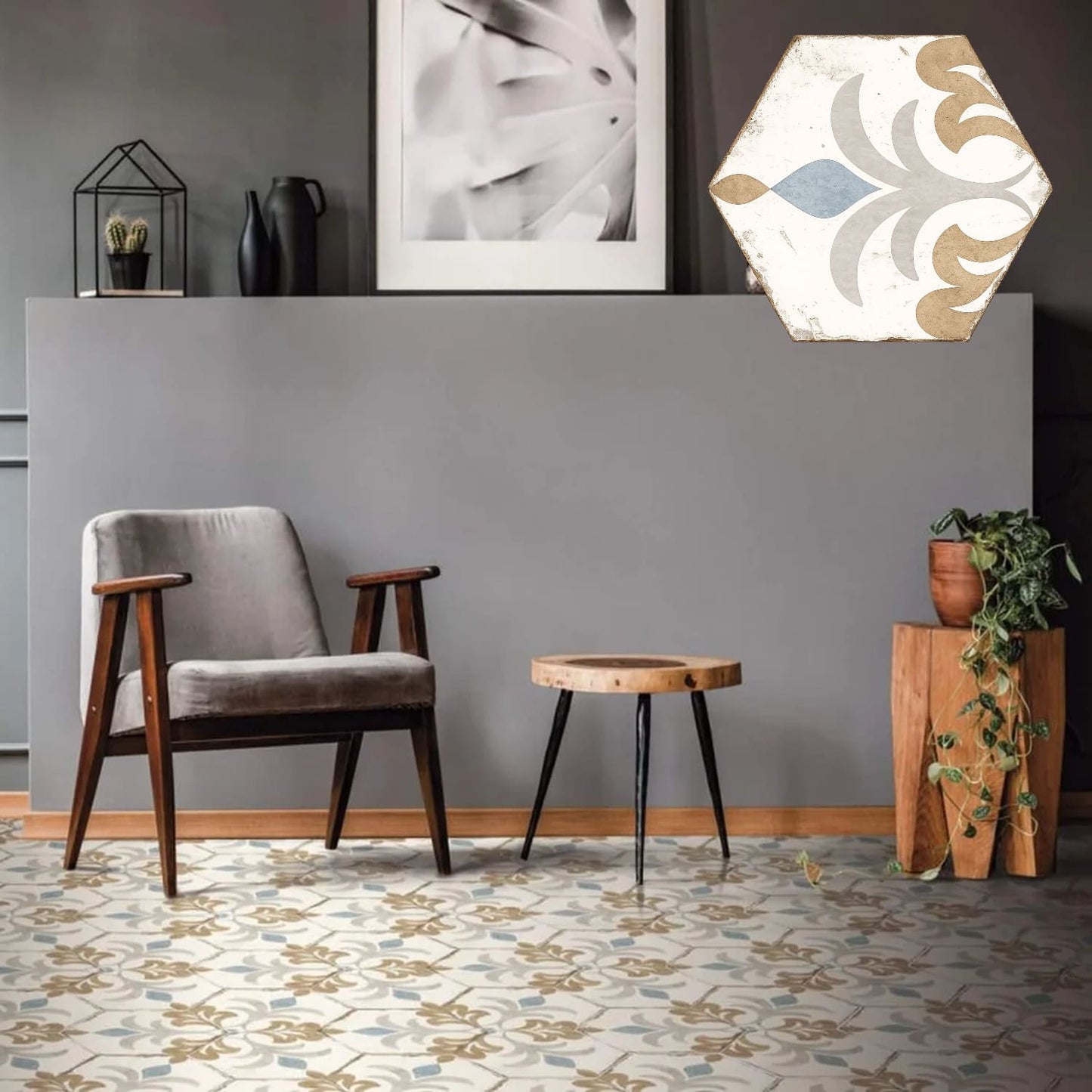 Carrelage Hexagonal Effet Carreau Ciment Bohemia Lola 21x25 cm de Nanda Tiles