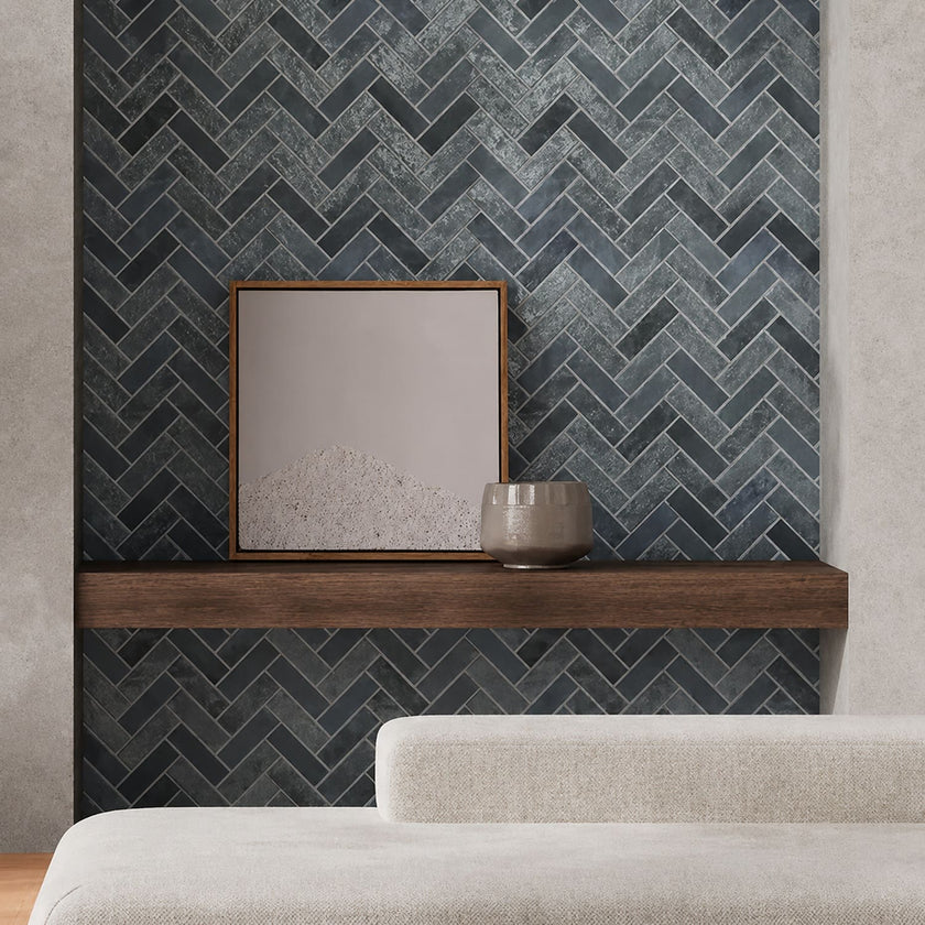 carrelage effet brique en baton rompu bleu 