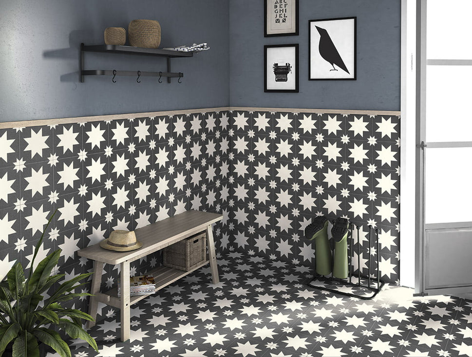 Carrelage Effet carreaux de ciment Fired Star Black 20x20 cm de Mainzu