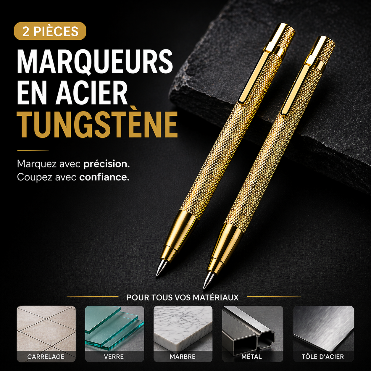 Lot de 2 marqueurs carbure de tungstène