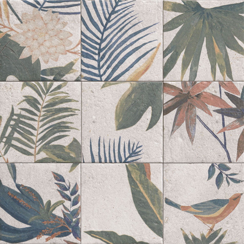 Carrelage Fresque Murale Décor Fleuri Samui 20x20 cm de MainzuDécor 20x20 cm Boite 1 m²