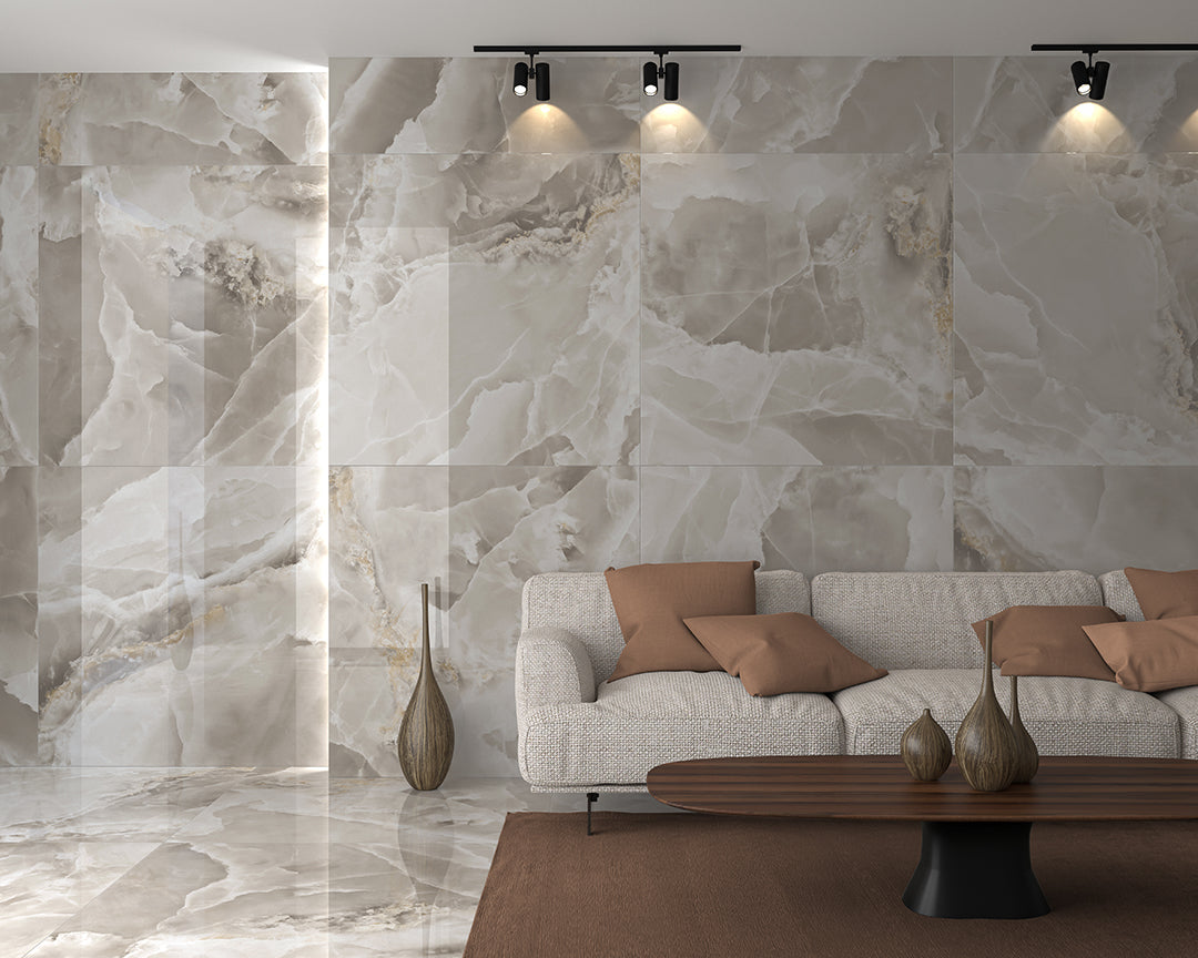 Effet Marbre Iceland Topaz Brillant Rectifié 120x120 cm de Ecoceramic