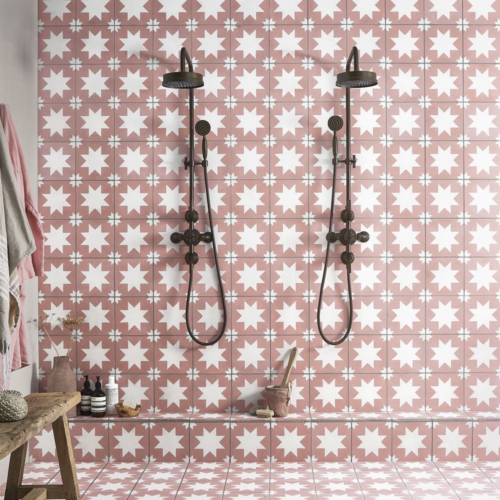 Carrelage Effet carreaux de ciment Fired Star Pink 20x20 cm de Mainzu