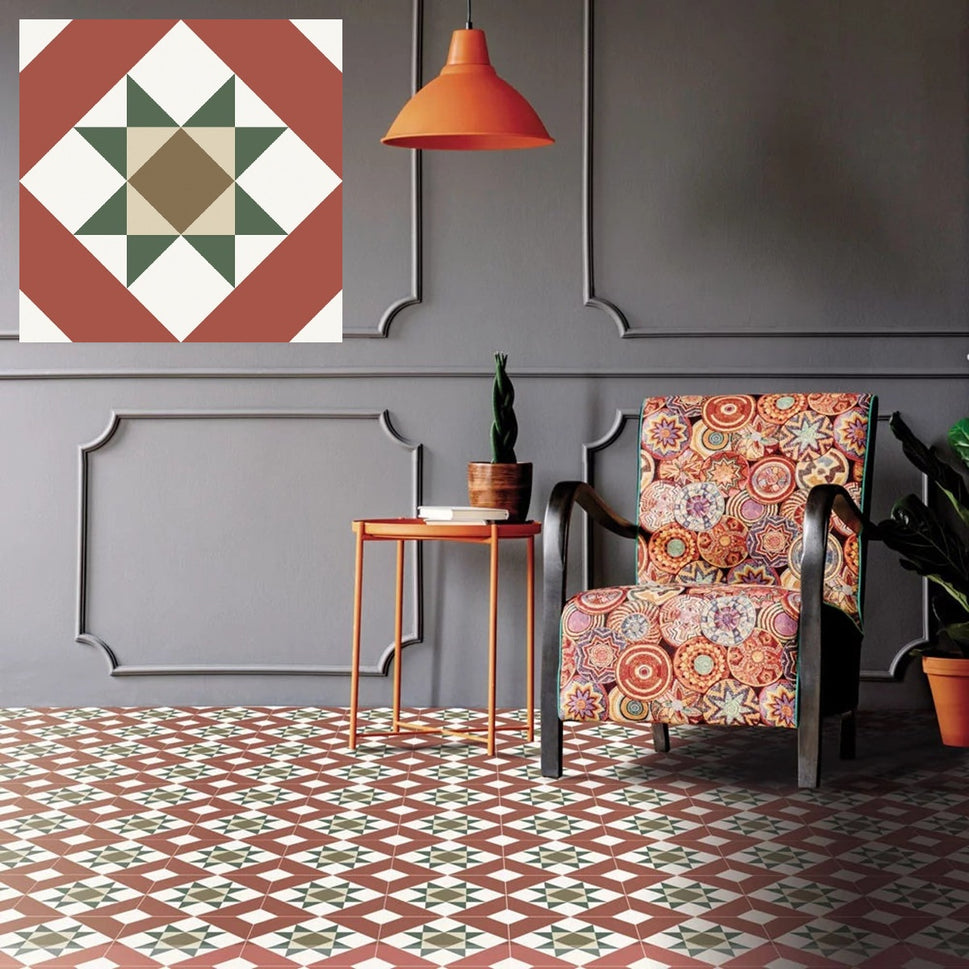 Carrelage Effet Carreau de Ciment Terracotta Kompas Vetro 20x20 cm de Nanda Tiles