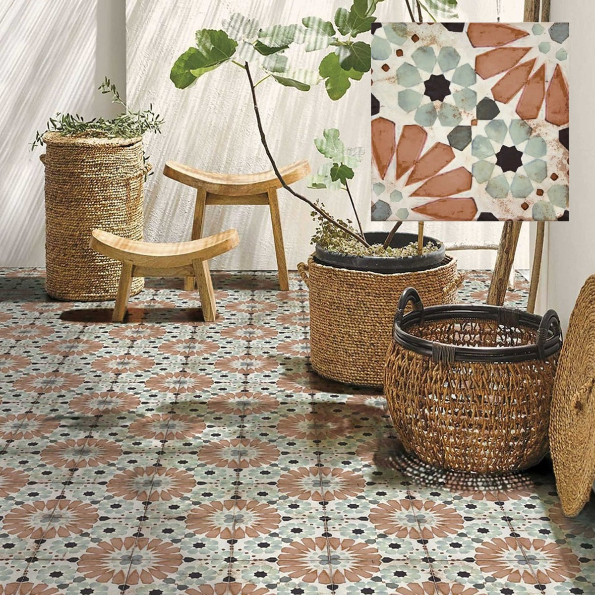 Carrelage Effet Carreau de Ciment Vieilli Loft Floor Sylvania 20x20 cm de Nanda Tiles