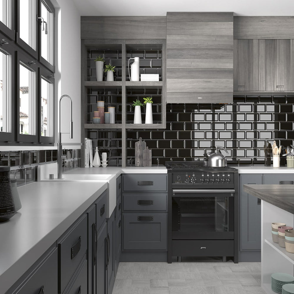 Carrelage Mural Metro Bissel Negro Brillant 10x20 cm de Mainzu